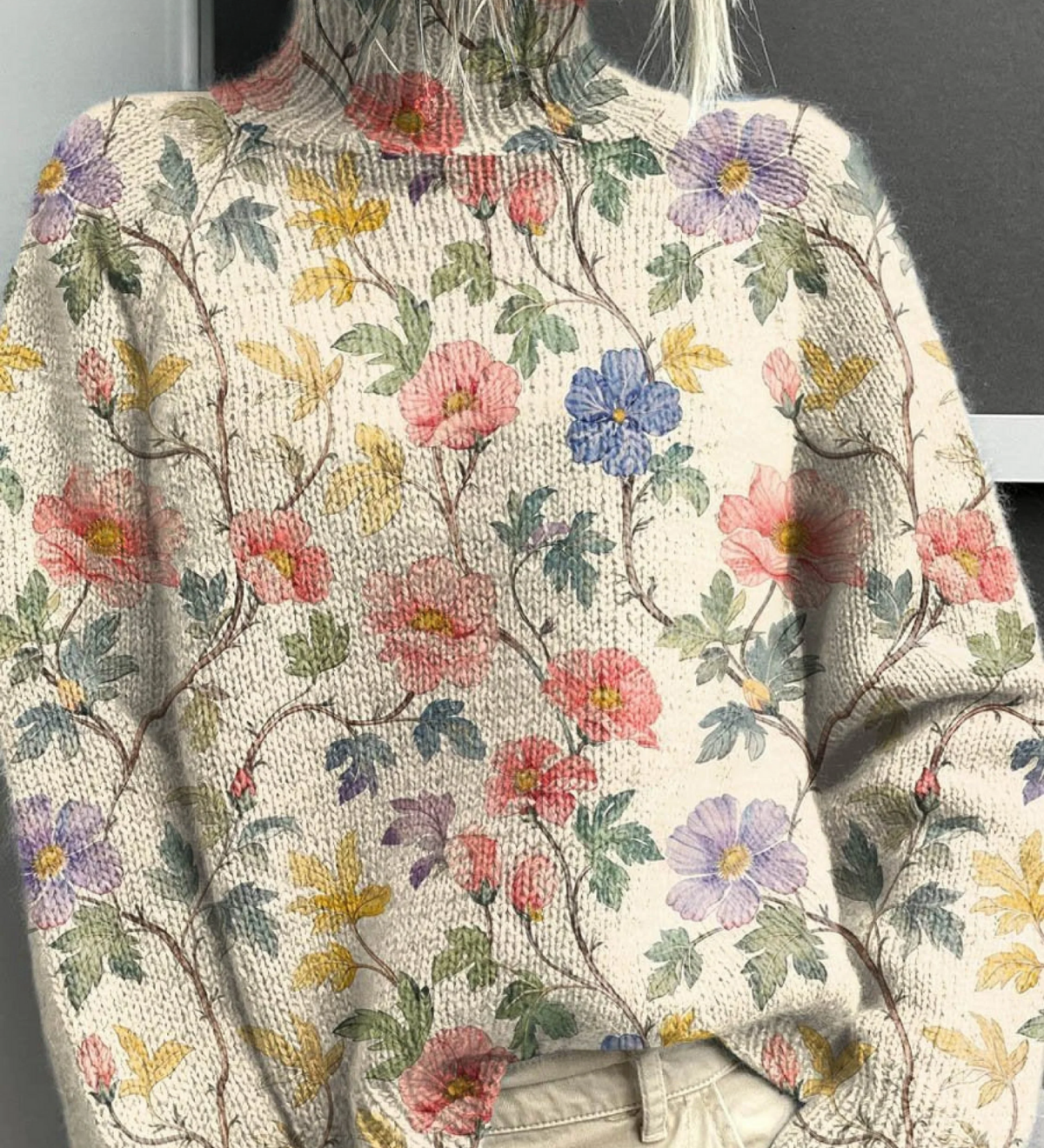 Elisa | Magas Nyakú Pulóver Természetes Mintával