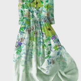 Ilona | Hosszú zöld virágos ruha