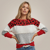 Leopárd Mintás Konstrast Pulóver