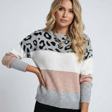 Leopárd Mintás Konstrast Pulóver
