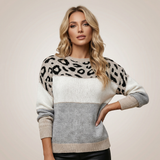 Leopárd Mintás Konstrast Pulóver