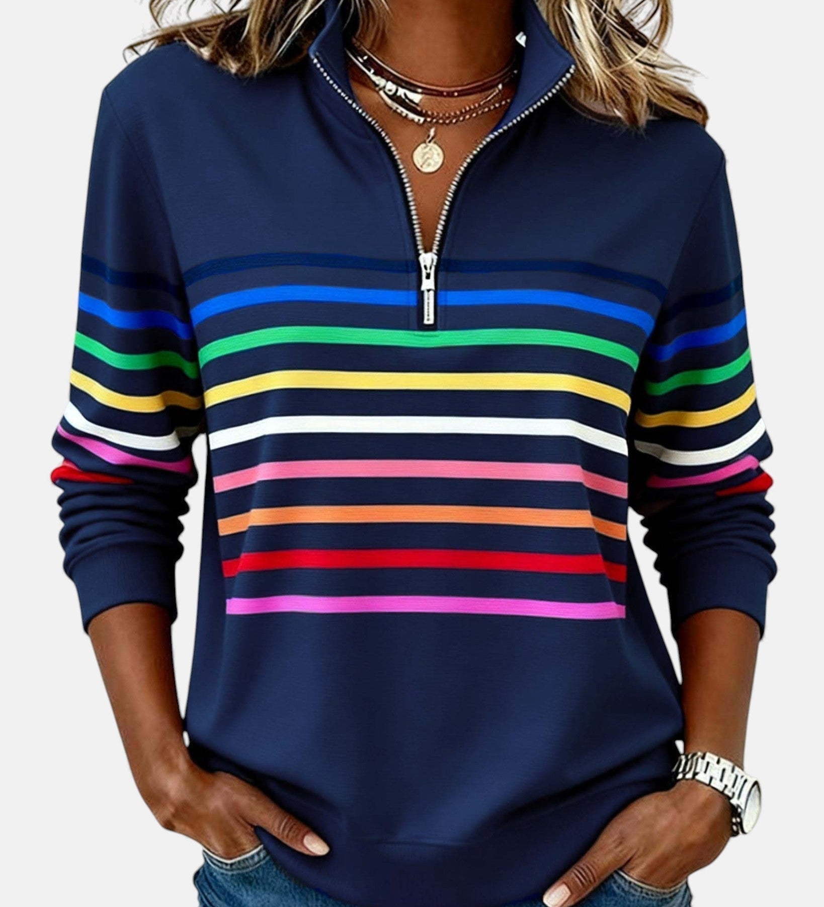 Vienna | Szivárványcsíkos cipzáras pulóver